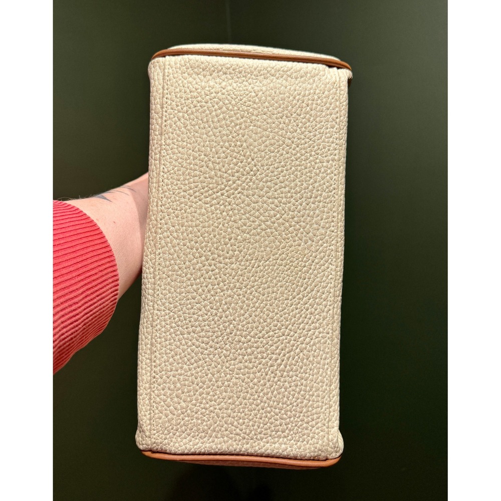 Esprit Cream Pebble Grain Satchel Bag Tan Leather Trim‎ Top Handle - Picture 7 of 10